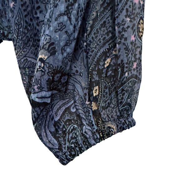 Lucky Brand Paisley Blue Print Sheer Long Sleeve Boho Top Size M - Picture 9 of 13